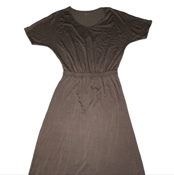 Garnet Hill Maxi Dress Brown Medium Tencel Minimalist Lagenlook Neutral Dolman - Picture 2 of 10